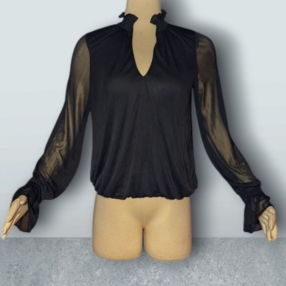 Express New Chiffon Ruffle Sleeve Blouse Black Medium - Picture 1 of 9